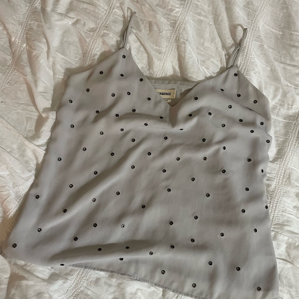 L'AGENCE Light Gray Silk Polka-Dot Cami